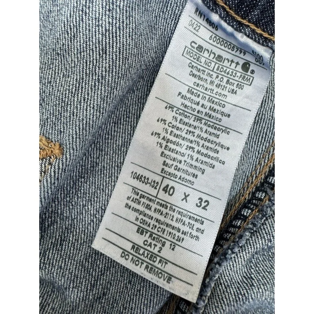 Carhartt Carpenter Jeans Mens 40X32 Relaxed Fit Workwear Safety Pants BD4633 FRM